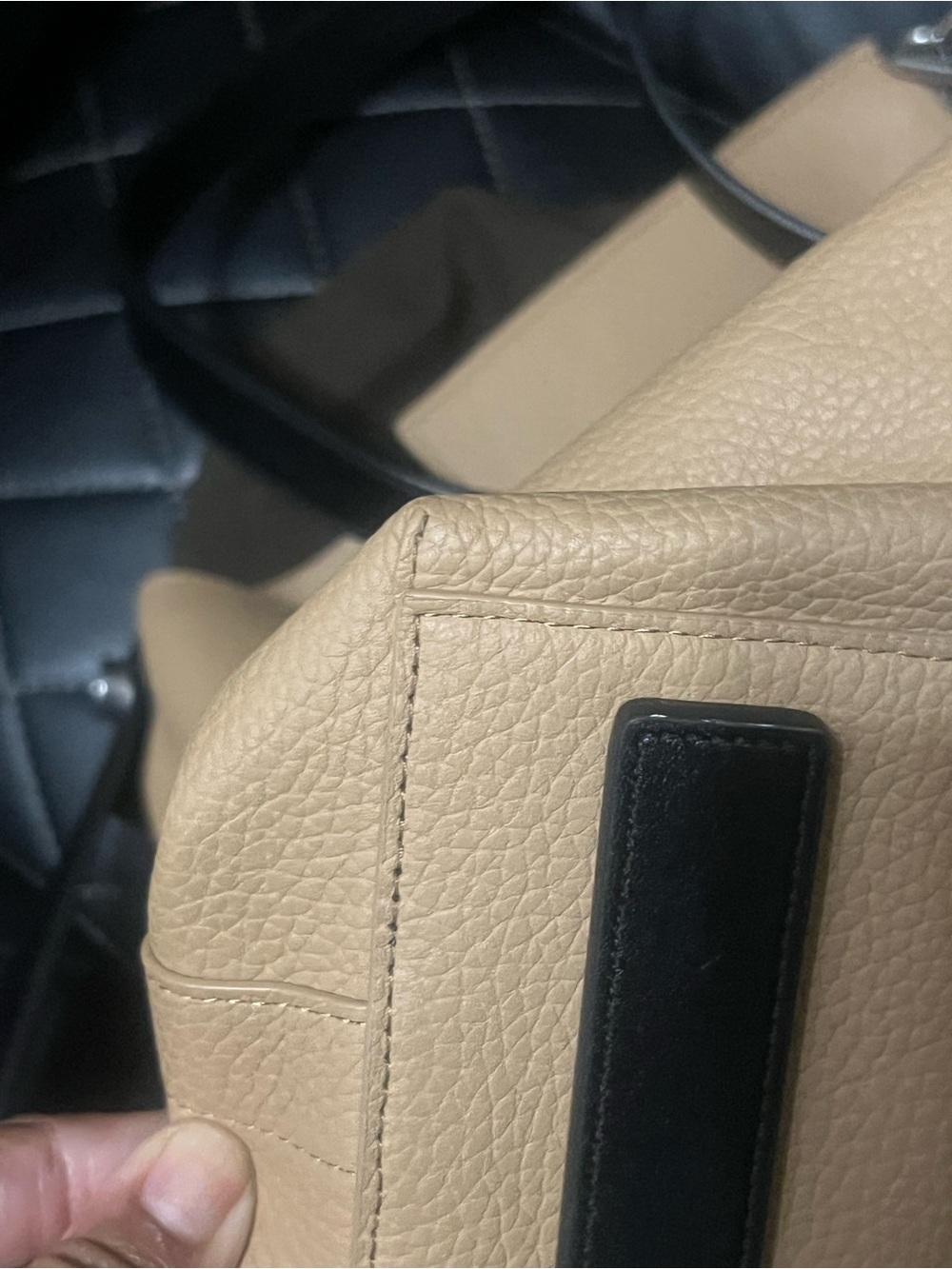 All Saints Beige Tan Leather Tote with Black Handles - Picture 11 of 13
